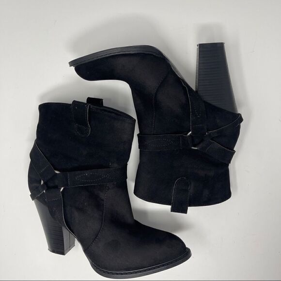 JustFab Raney Western Bootie Black Faux Suede Heeled Pull On Women’s Size 7 - Picture 5 of 10